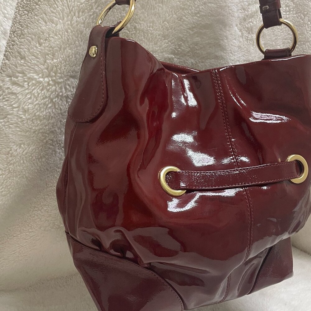Francesco Biasia Burgundy High Gloss Patent Leather Large Hobo Bag - Picture 10 of 16